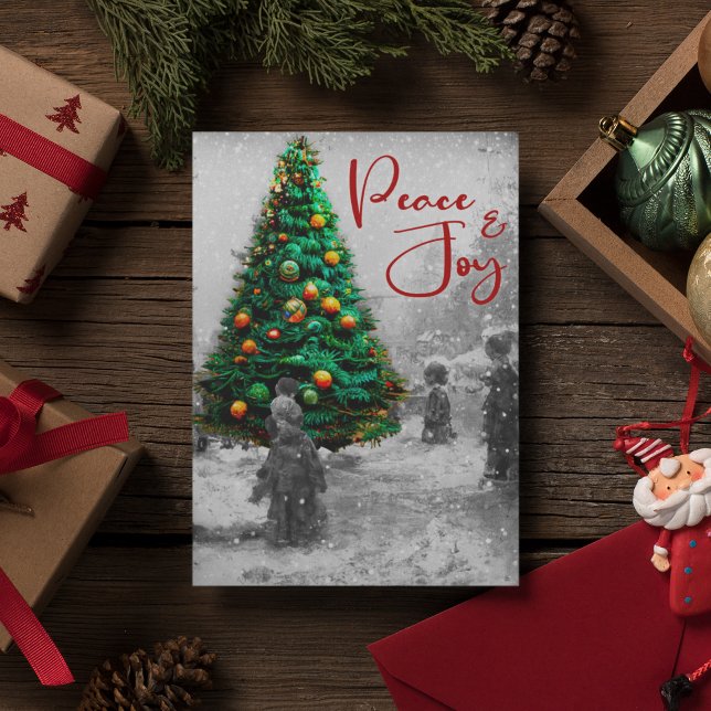 Stylish retro vintage green Christmas tree Holiday Postcard (Creator Uploaded)