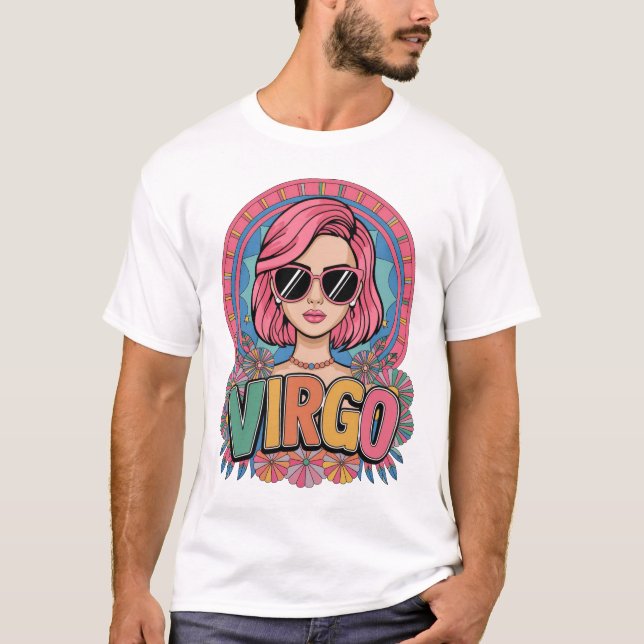 Stylish Retro Virgo Woman Zodiac Sign Colorful T-Shirt (Front)