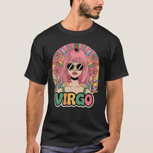 Stylish Retro Virgo Woman Zodiac Sign Colorful T-Shirt (Front)