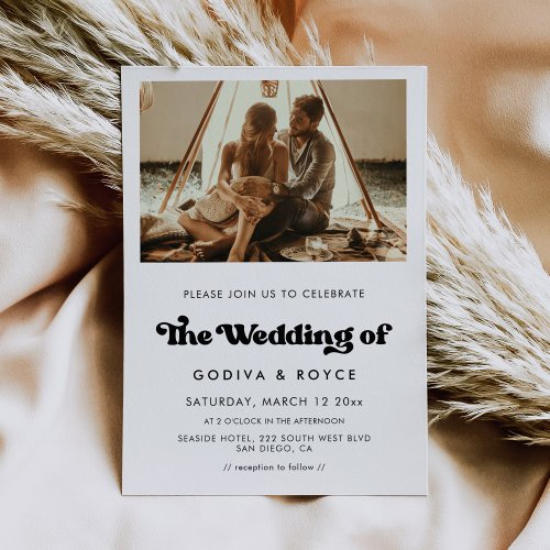 Stylish retro wedding photo invitation
