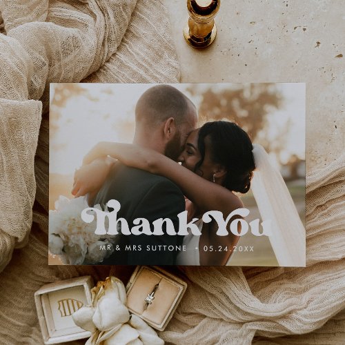 Stylish retro Wedding thank you photo Announcement