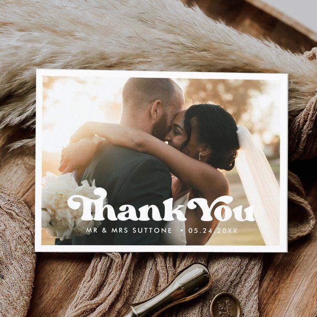 Stylish retro wedding Thank you photo Postcard (Creator Uploaded)