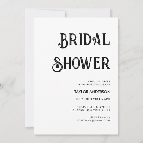 Stylish retro white  black Bridal shower Invitation