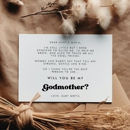 Stylish retro Will you be my Godmother card
