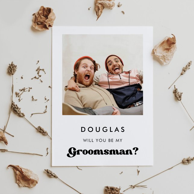 Stylish retro Will you be my groomsman photo card (Creator Uploaded)