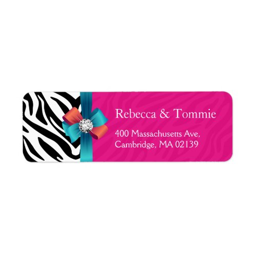 Stylish Ribbon Bow Hot Pink Zebra Print Label