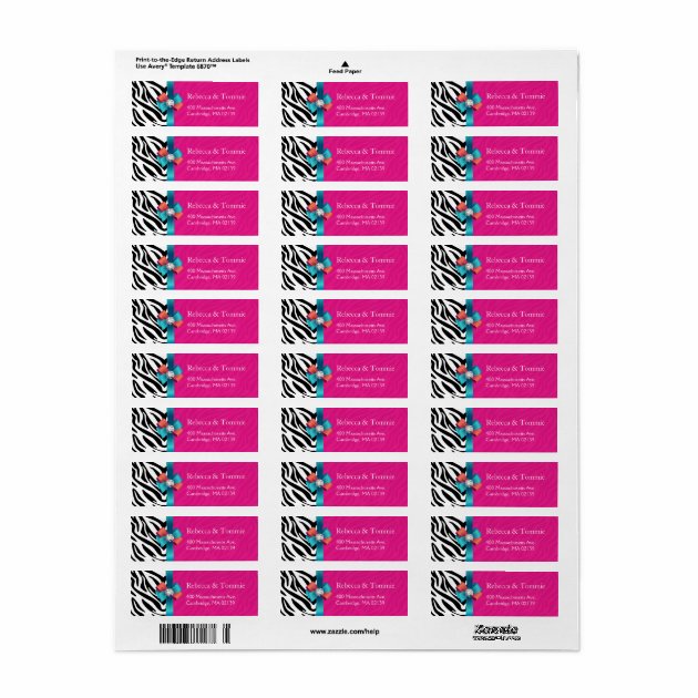 Stylish Ribbon Bow Hot Pink Zebra Print Label