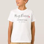 Stylish Ring Bearer Wedding T-Shirt<br><div class="desc">The perfect gift for any ring bearer,  the fun and modern design features a stylish typography script "Ring Bearer" with cute little red love heart full stops. The design is easy to personalize with a name and established wedding date and will be the perfect keepsake from your special day.</div>