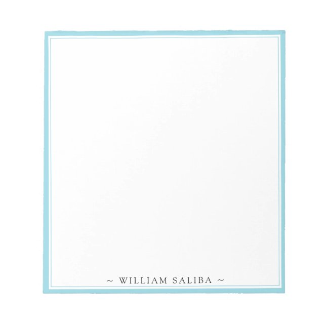 Stylish Robin Egg Blue Border Name Notepad Gift (Front)