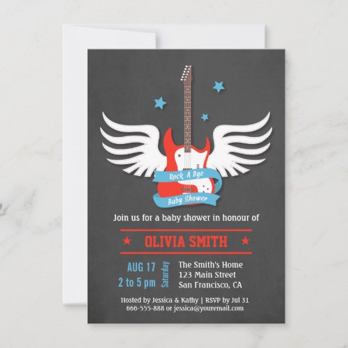 Stylish Rock and Roll Rock a Bye Baby Shower Invitation