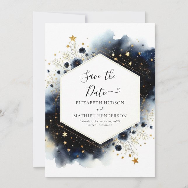 Stylish Romantic Celestial Wedding Save The Date (Front)
