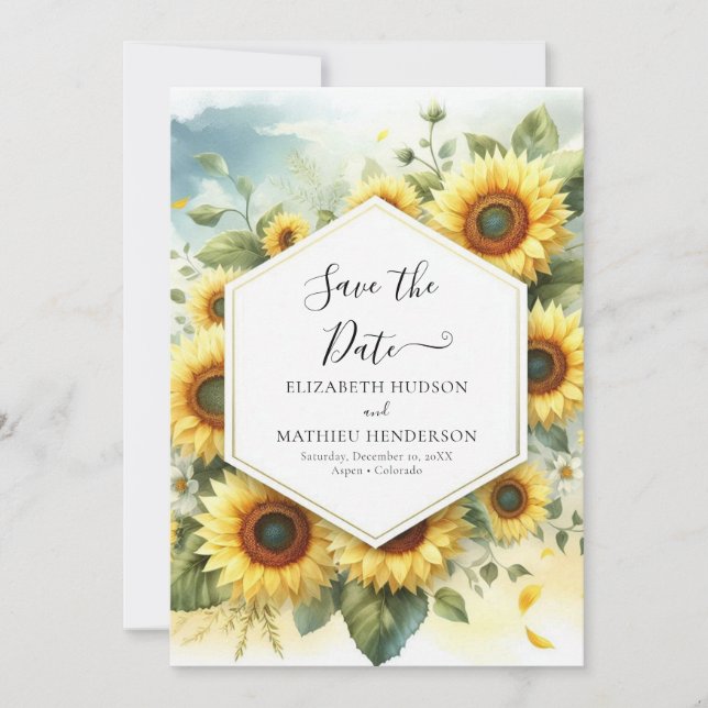 Stylish Romantic Sunflower Wedding Save The Date (Front)