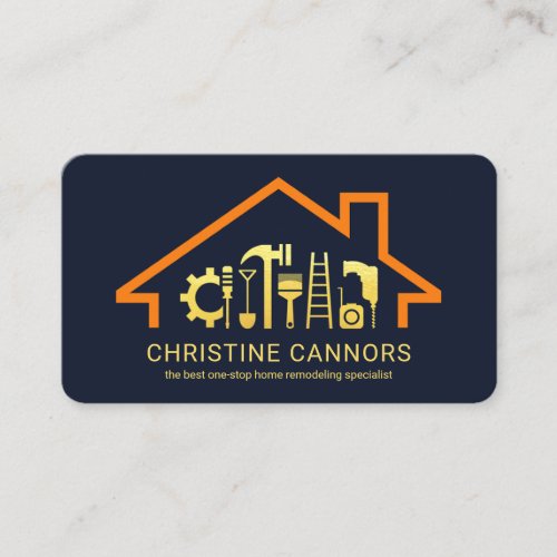 Stylish Rooftop Gold Handyman Tools Frame Business Card