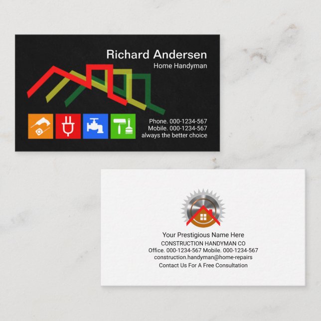 Stylish Rooftop Handyman Icons Business Card (Front/Back)