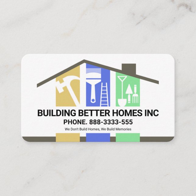 Stylish Rooftop Handyman Tools Building Business Card (Front)