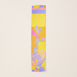 Stylish Rose Blue Yellow Flowery Design Scarf