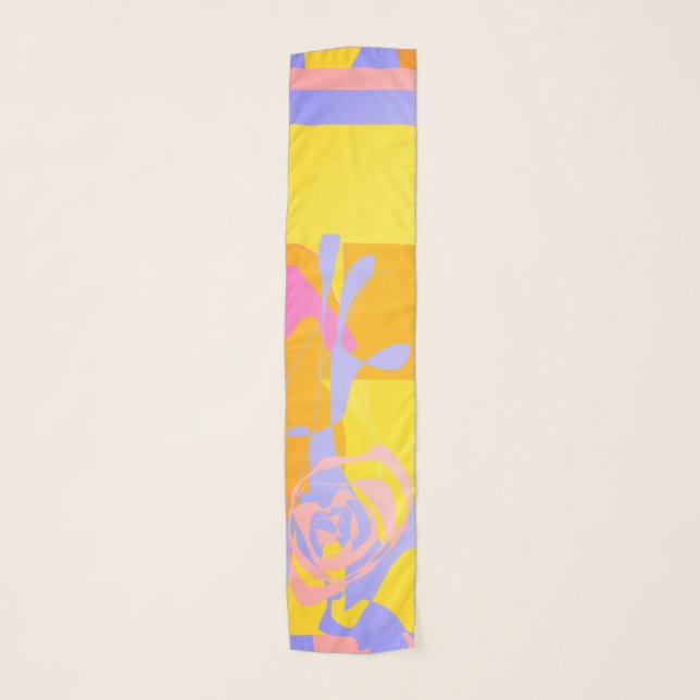 Stylish Rose Blue Yellow Flowery Design Scarf (Front)
