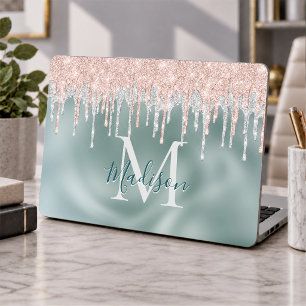 Stylish rose blush mint dripping monogram HP laptop skin