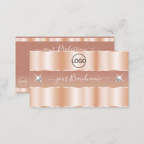 Stylish Rose Coral Sparkle Jewels Add Logo Elegant Business Card