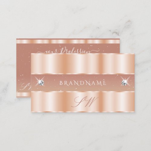 Stylish Rose Coral Sparkle Jewels Initials Elegant Business Card