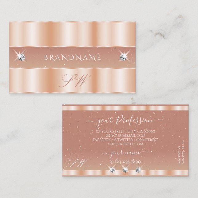 Stylish Rose Coral Sparkle Jewels Initials Elegant Business Card (Front/Back)
