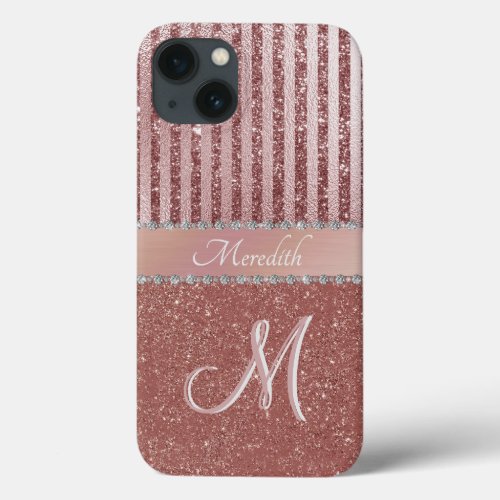 Stylish Rose Gold 2 Color Monogram Name    iPhone 13 Case