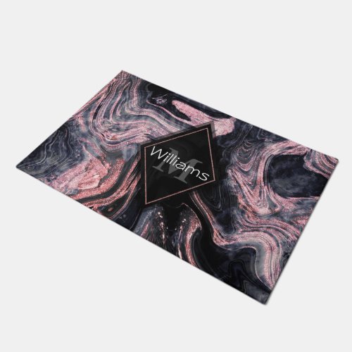 Stylish rose gold abstract marbleized design doormat