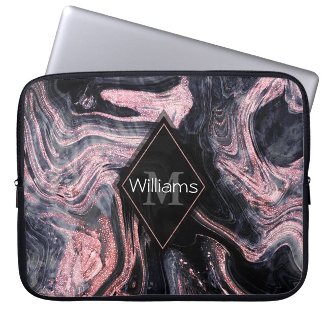 Stylish rose gold abstract marbleized design laptop sleeve (Front)