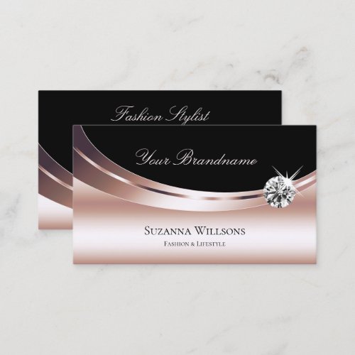 Stylish Rose Gold and Black with Sparkling Diamond Business Card