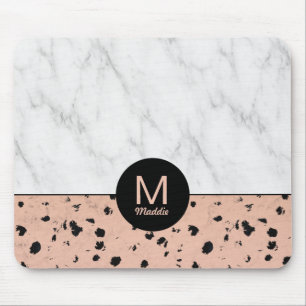 Stylish Rose Gold and Marble Pattern with Monogram Mouse Pad