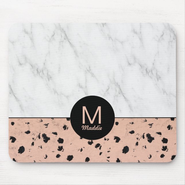 Stylish Rose Gold and Marble Pattern with Monogram Mouse Pad (Front)