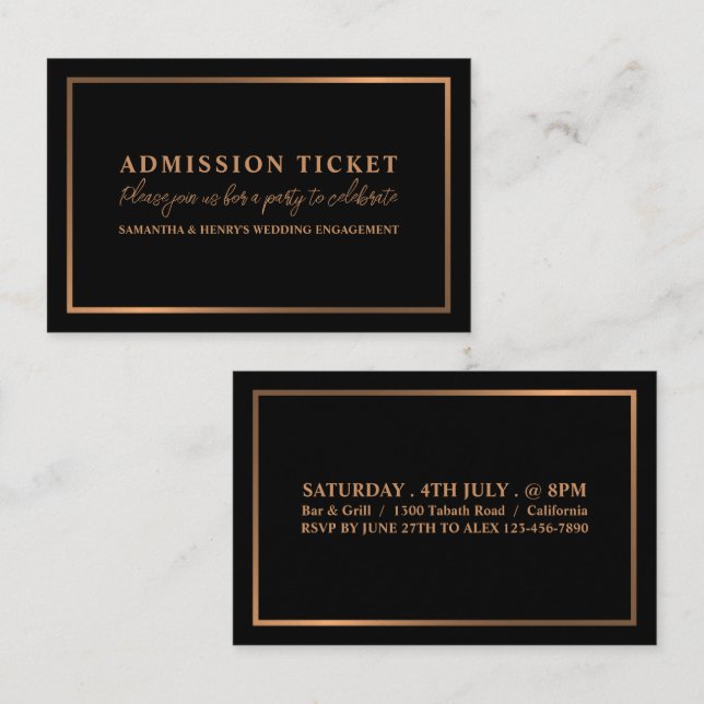 Stylish Rose Gold & Black, Admission Ticket (Front/Back)