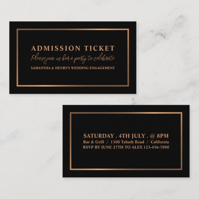 Stylish Rose Gold & Black, Admission Ticket (Front/Back)
