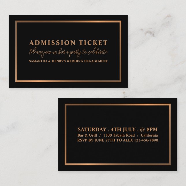 Stylish Rose Gold & Black, Admission Ticket (Front/Back)