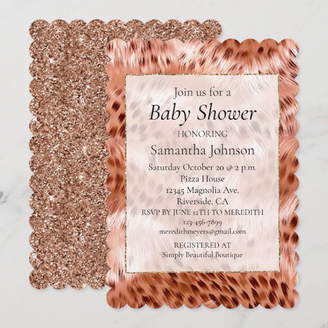 Stylish Rose Gold Blush Pink Leopard Invitation (Front/Back)