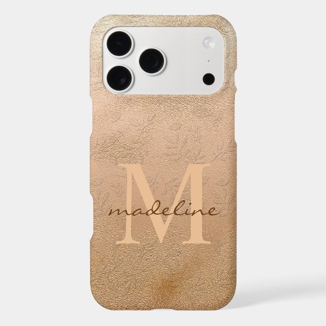Stylish Rose Gold Botanical Offset Monogram iPhone Case (Back)