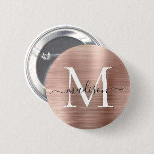 Stylish Rose Gold Brushed Metal Monogram Script Button