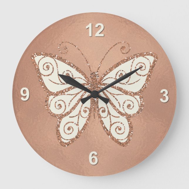 Stylish Rose Gold Butterfly Wall Clock (Front)