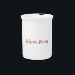 Stylish Rose Gold Calligraphy Name White Beverage Pitcher<br><div class="desc">Looking for a functional and great looking design? This simple,  minimalist and plain design is for you.</div>