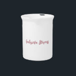 Stylish Rose Gold Calligraphy Name White Beverage Pitcher<br><div class="desc">Looking for a functional and great looking design? This simple,  minimalist and plain design is for you.</div>