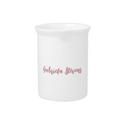 Stylish Rose Gold Calligraphy Name White Beverage Pitcher