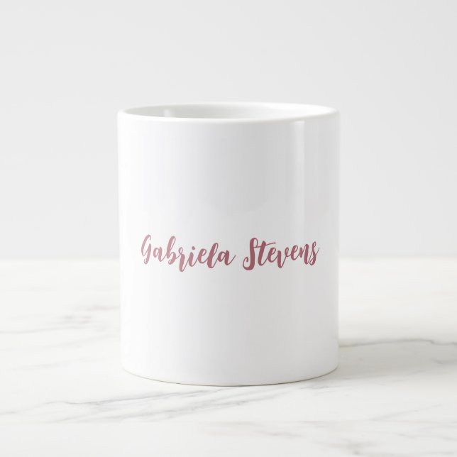 Stylish Rose Gold Calligraphy Name White Giant Coffee Mug (Front)