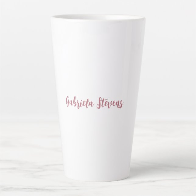 Stylish Rose Gold Calligraphy Name White Latte Mug (Front)