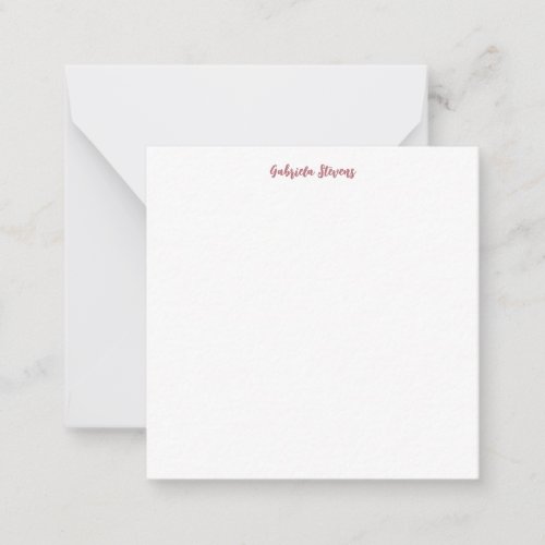 Stylish Rose Gold Calligraphy Name White Note Card