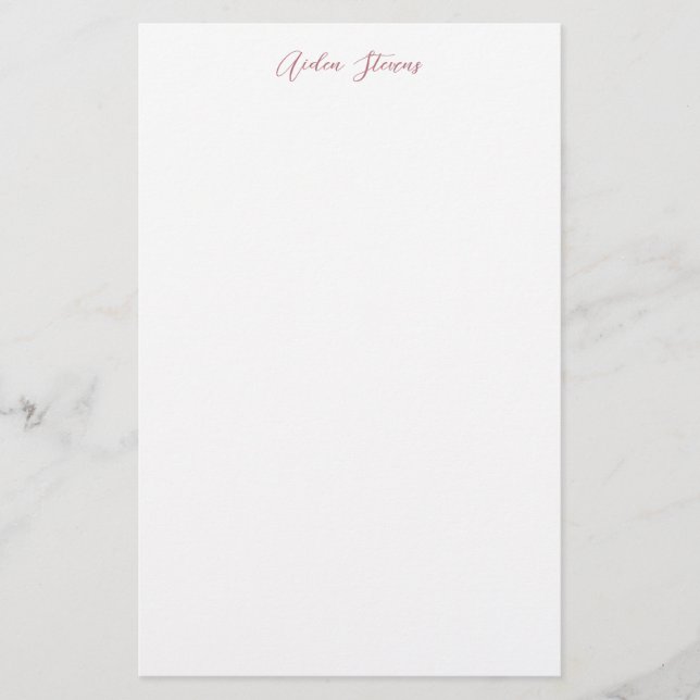 Stylish Rose Gold Calligraphy Name White Stationery (Front)