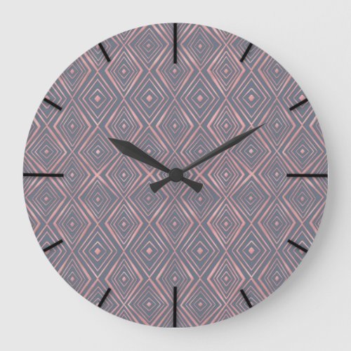 Stylish Rose Gold Diamond Shapes Doodles Gray Large Clock