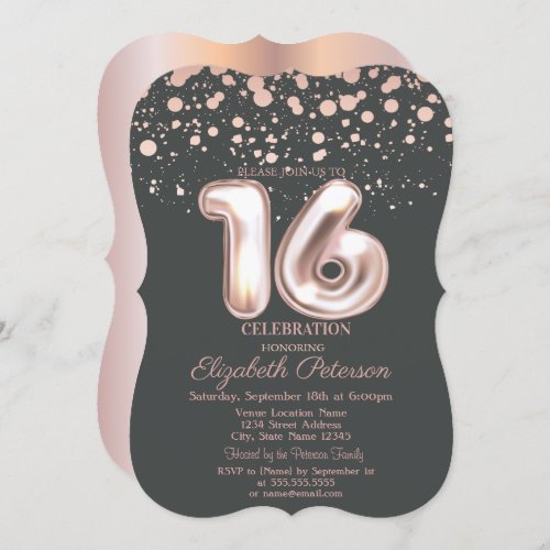 Stylish Rose Gold Dots Gray Sweet 16 Invitation