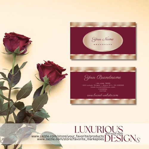 Stylish Rose Gold Effect Colors with Chic Burgundy Business Card