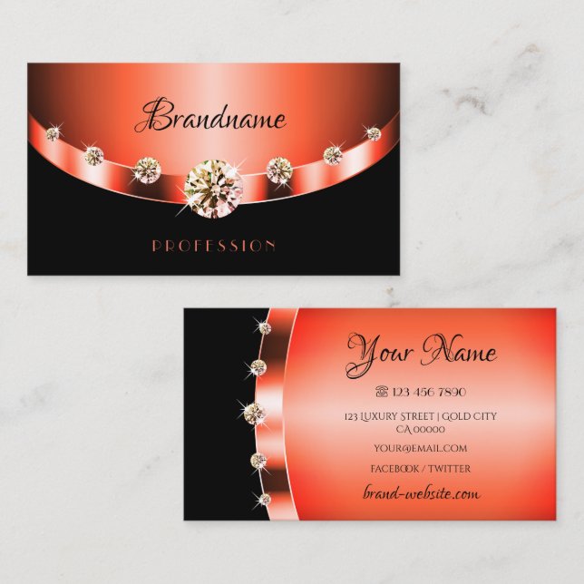 Stylish Rose Gold Effect on Black Jewels Diamonds Business Card (Front/Back)