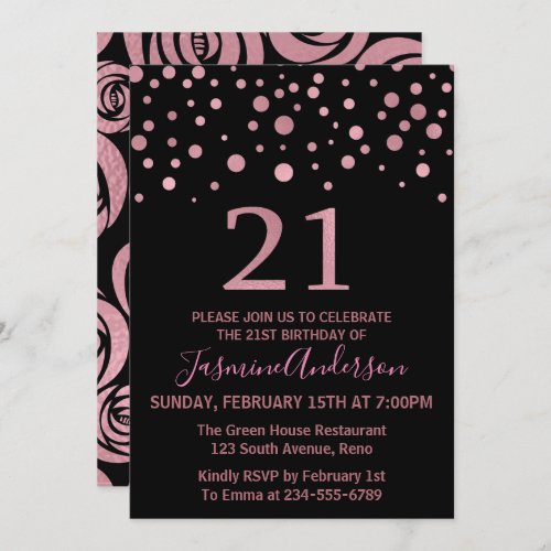 Stylish Rose Gold Faux Foil 21st Birthday Party Invitation